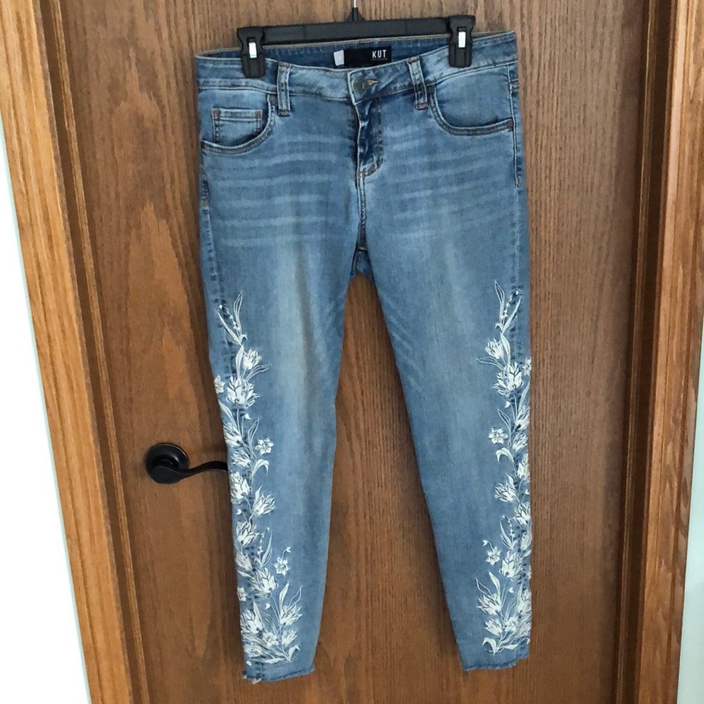 Kut from the Kloth Connie Ankle Skinny Women's Blue Embroidered Jeans